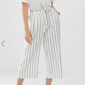 ASOS Petite Linen Tie High Waist Culottes Stripes